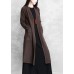 Elegant chocolate coat plus size long coat pockets