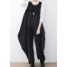 Spring  Summer Cotton Hemp Women Oversized Asymmetric Striped Jumpsuit