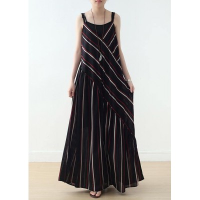 Summer New Sling Large Chiffon Black Striped Jumpsuit