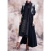 Elegant black print Coats plus size fall v neck patchwork coat