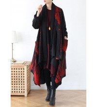 Cozy red print coat plus size spring asymmetric coat