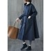 2019 Plus Size Fall Navy Ruffled Drawstring Zippered Coats