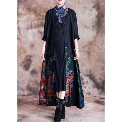 2019 Loose Coats fall black print Button Down Women Coats