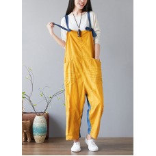 Fashion Yellow pockets Patchwork denim Jumpsuit Spring