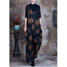 Retro Navy fashion Print slim fit Fall jumpsuit pants